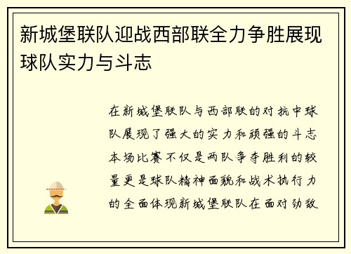 新城堡联队迎战西部联全力争胜展现球队实力与斗志