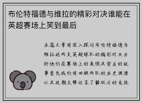布伦特福德与维拉的精彩对决谁能在英超赛场上笑到最后