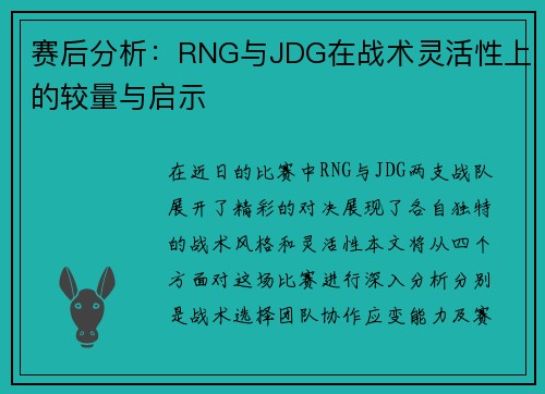 赛后分析：RNG与JDG在战术灵活性上的较量与启示